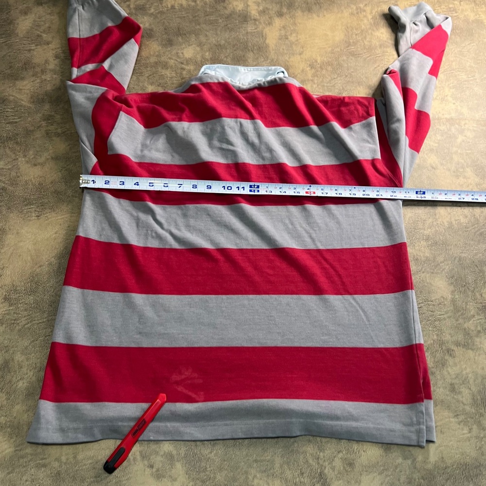 Steeplechase Rugby Polo Shirt Mens XL Red Grey Striped Long Sleeve Cotton VTG - Picture 5 of 9